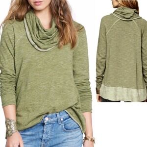 Free People Beach Women Olive Green Cocoon Cowl Neck Marled Pullover Top‎ Size M